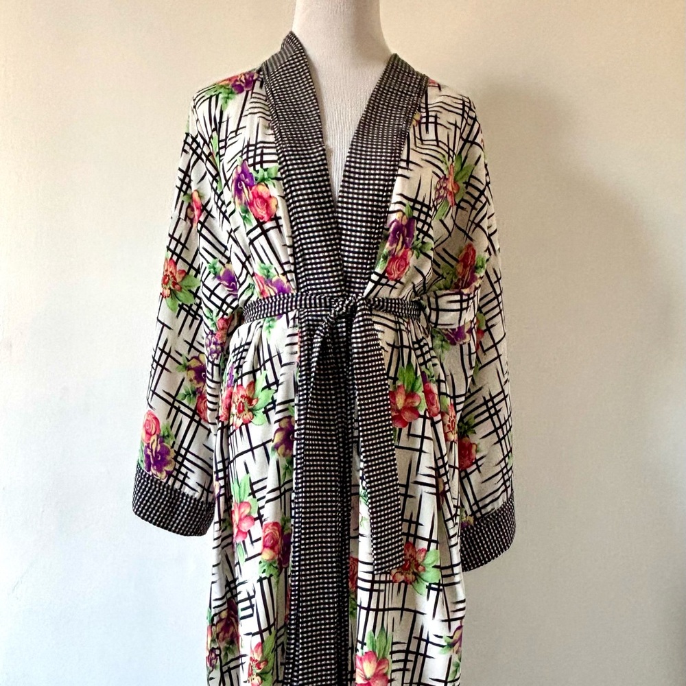 VTG Victorias Secret Gold Label Kimono Robe One Size Floral & Gingham Cottage
